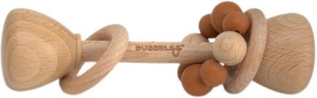 BUBBELOO™ WOODEN RATTLE (BROWN)|RAMMELAAR|HOUT|BIJTRING|BPAVRIJ|SILICONEN|SPEELGOED|BABY|PEUTER